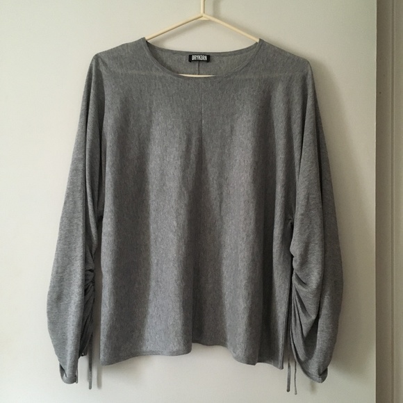 DRYKORN Ruched Tie Sleeve Grey Viscose Knit NONIE Top L - Picture 1 of 5